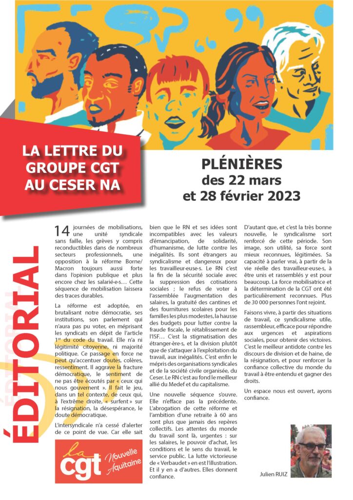 Lettre du groupe CGT au CESER NA – Fev-mars 2023